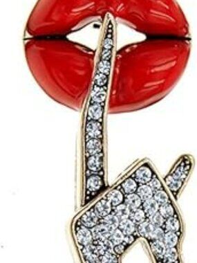 NEW Sexy Red Lips Brooch Rhinestone Quiet Gestures Statement Brooches Lapel Pin